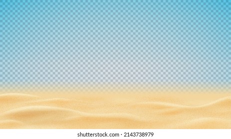 Realistic texture of beach or desert sand. Vector illustration with ocean, river, desert or sea sand isolated on checkered background. 3d vector illustration. Imagem Vetorial Stock