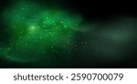 Realistic texture of mystical smoke in the background, with green fog swirling and sparkling with glowing particles, as starry neon magic dust shimmers throughout.