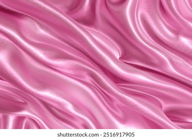 Textura realista de fondo de seda rosa. Textura de malla de Ilustración vectorial de tejido de seda suave ondas y pliegues. Vector ilustración realista de tela de satén suave textura brillante arrugado sedoso 