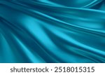 Realistic texture of silk background. Vector 3D texture of silk natural fabric with smooth pleats of aqua color, turquoise.