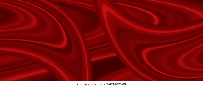 Textura realista do fundo de seda. Vetor 3D textura de seda tecido natural com pregas lisas, vermelho, gracioso, escuro e cor escarlate caro