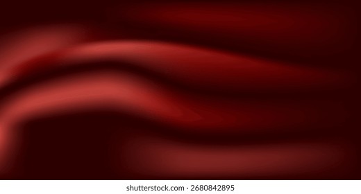 Textura realista del fondo de seda. Vector Textura 3D de seda de tela natural con pliegues lisos, rojo, elegante, oscuro y costoso color escarlata