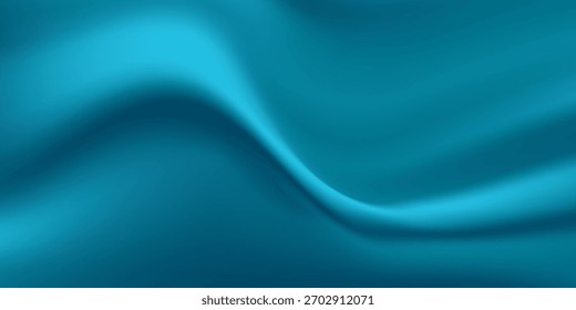 Textura realista do fundo de seda. Vetor 3D textura de seda tecido natural com pregas suaves de cor aqua, turquesa.