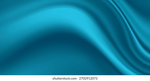 Textura realista do fundo de seda. Vetor 3D textura de seda tecido natural com pregas suaves de cor aqua, turquesa.