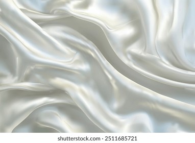 Textura realista de fondo de seda crema de plata. Textura de malla de Ilustración vectorial de tela Ondas y pliegues de seda lisos Ilustración de tela satinada con arruga de textura brillante lisa