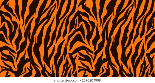 Realistic texture of tiger or zebra fur. Animal skin stripes, jungle style wallpaper. Seamless vector drawing
