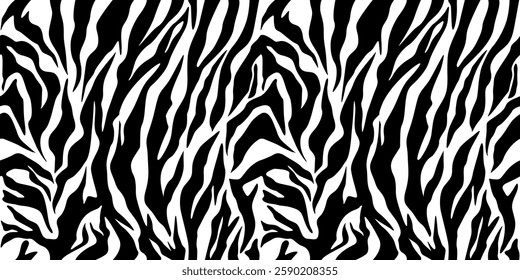 Realistic texture of tiger or zebra fur. Animal skin stripes, jungle style wallpaper. Seamless vector drawing
