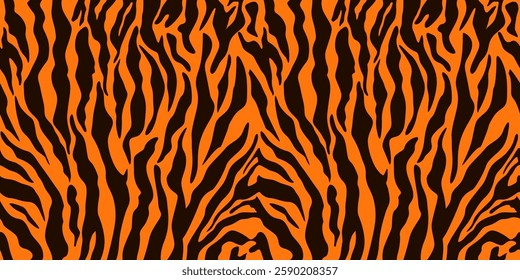 Realistic texture of tiger or zebra fur. Animal skin stripes, jungle style wallpaper. Seamless vector drawing
