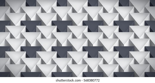 Realistic texture, volume triangles, gray geometric pattern with dark accents, vector design 3d wallpaper