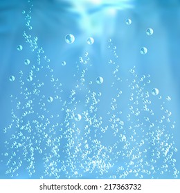 realistic texture water with bubbles on a blue background