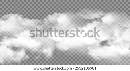 Realistic texture of white fog, smog transparent special effect. Steam cloud, mist on transparent background.Vector illustration