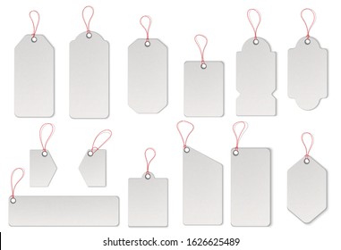 Realistic textured sell tags with ropes. Vector.