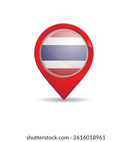 Realistic thailand flag with map pin vector illustration