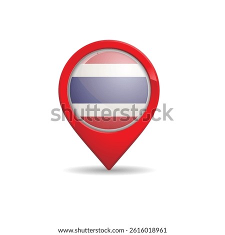 Realistic thailand flag with map pin vector illustration