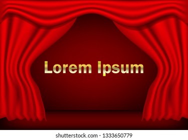 realistic theater curtains, stage cinema, red background template decorations, movie , ceremony , presentation , modern template windows backdrop 