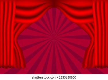 realistic theater curtains, stage cinema, red background template decorations, movie , ceremony , presentation , modern template windows backdrop 