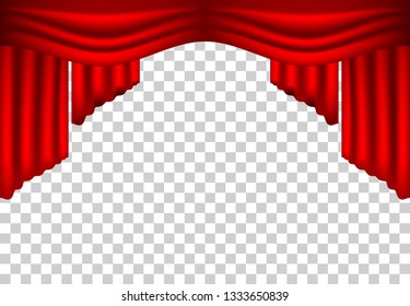 realistic theater curtains, stage cinema, red background template decorations, movie , ceremony , presentation , modern template windows backdrop , tranparant