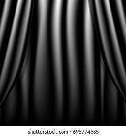 Realistic theatrical black curtain. Vector illustration.