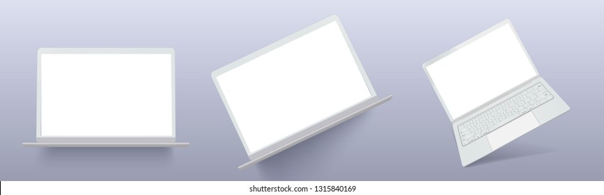 Realistic thin white laptop ultrabook mock up vector illustration.  Vector collection gadgets, Mockups to showcase your web-site design