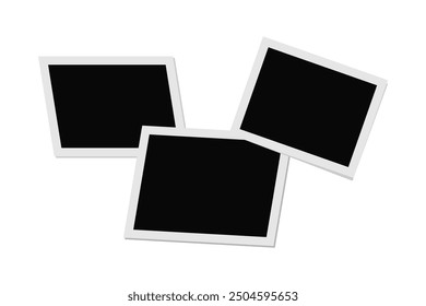 Realistic three black polaroid photo frames for paper design. Old paper blank photo frame.