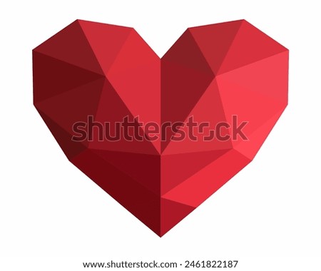 Realistic three dimensional heart shape. Low poly heart vector. 