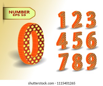 Realistic three dimensional set of numbers. Isometric numbers vector set. Mathematics symbols, stylish simple shaped numerals for design, advertising, web, Sale, Special Offer Label, Sticker