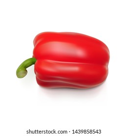 Realistic Three Fresh Red Bell Pepper Isolated On White Background. EPS10 Vector