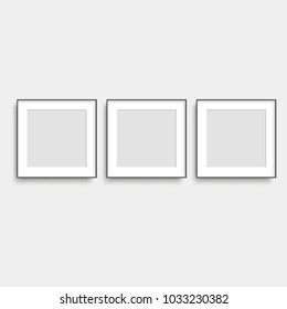 Realistic three poster frames mock up. Vector