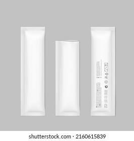 Realistic three side seal stick mockup for products. Possibility use for granulated, powder or liquid products. Vector illustration. EPS10.	