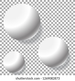 Realistic three white balls isolated on transparent background. Vector
