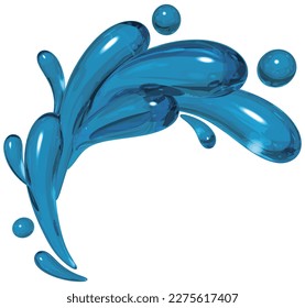 Realistic three-dimensional water splashes, waves, water flow vector illustration