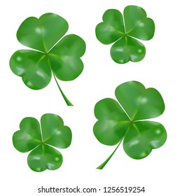 Realistic three-leaved shamrock. Symbol of St. Patrick's Day. 3d realistic isolated vector.