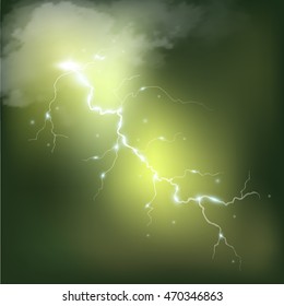Realistic thunderstorm background. Vector illustration.