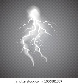 Realistic thunderstorm Lightning, effect of electrical discharge. Vector Illustration