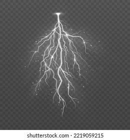 Realistic thunderstorm and lightning, the effect of light and shine. Charge current. Natural phenomena.