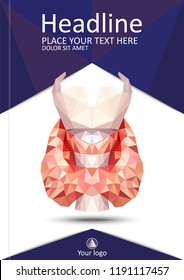 Realistic thyroid gland in low poly. Human 3d thyroid, gland, larynx, isthmus, trachea. Book cover A4 design. Annual report. Academic journal or conference. Flyer for magazine. Vector Illustration.