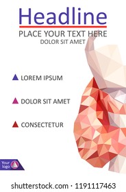 Realistic thyroid gland in low poly. Human 3d thyroid, gland, larynx, isthmus, trachea. Book cover A4 design. Annual report. Academic journal or conference. Flyer for magazine. Vector Illustration.