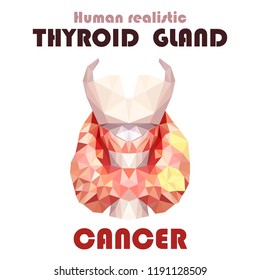 Realistic thyroid gland in low poly. Inflammation cancer Human 3d thyroid, gland, larynx, isthmus, trachea. Vector Illustration.