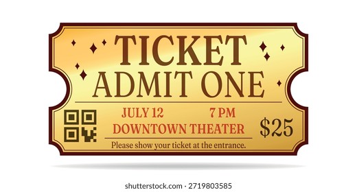 Entrada realista para festivales, eventos, teatro, conciertos, obras de teatro.