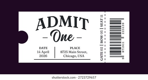 Entrada realista para festivais, evento, teatro, concerto, jogo.