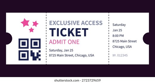 Entrada realista para festivais, evento, teatro, concerto, jogo.