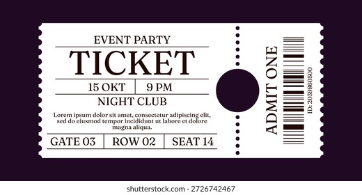 Entrada realista para festivais, evento, teatro, concerto, jogo.