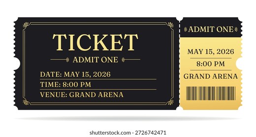 Entrada realista para festivais, evento, teatro, concerto, jogo.