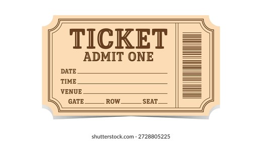 Realistic ticket admit for festivals, event, theater, concert, play.
