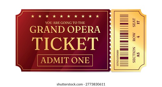 Realistic ticket admit for festivals, event, theater, concert, play.