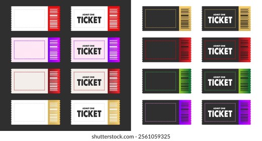 Realistic ticket template Cinema theater concert play party event festival Colorful gradient Ticket icon for website.