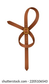Realistic tied brown leather belt on white background vector illustration