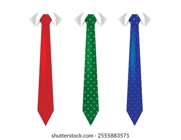 Realistic Ties with Shirt Collar Different Colors. Business formal work wear concept vector art