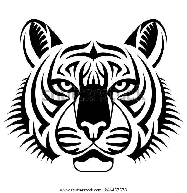 Realistic Tiger Face Looks Ahead Black Stock Vector (Royalty Free ...