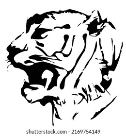 Realistic tiger face with open mouth monochrome vector